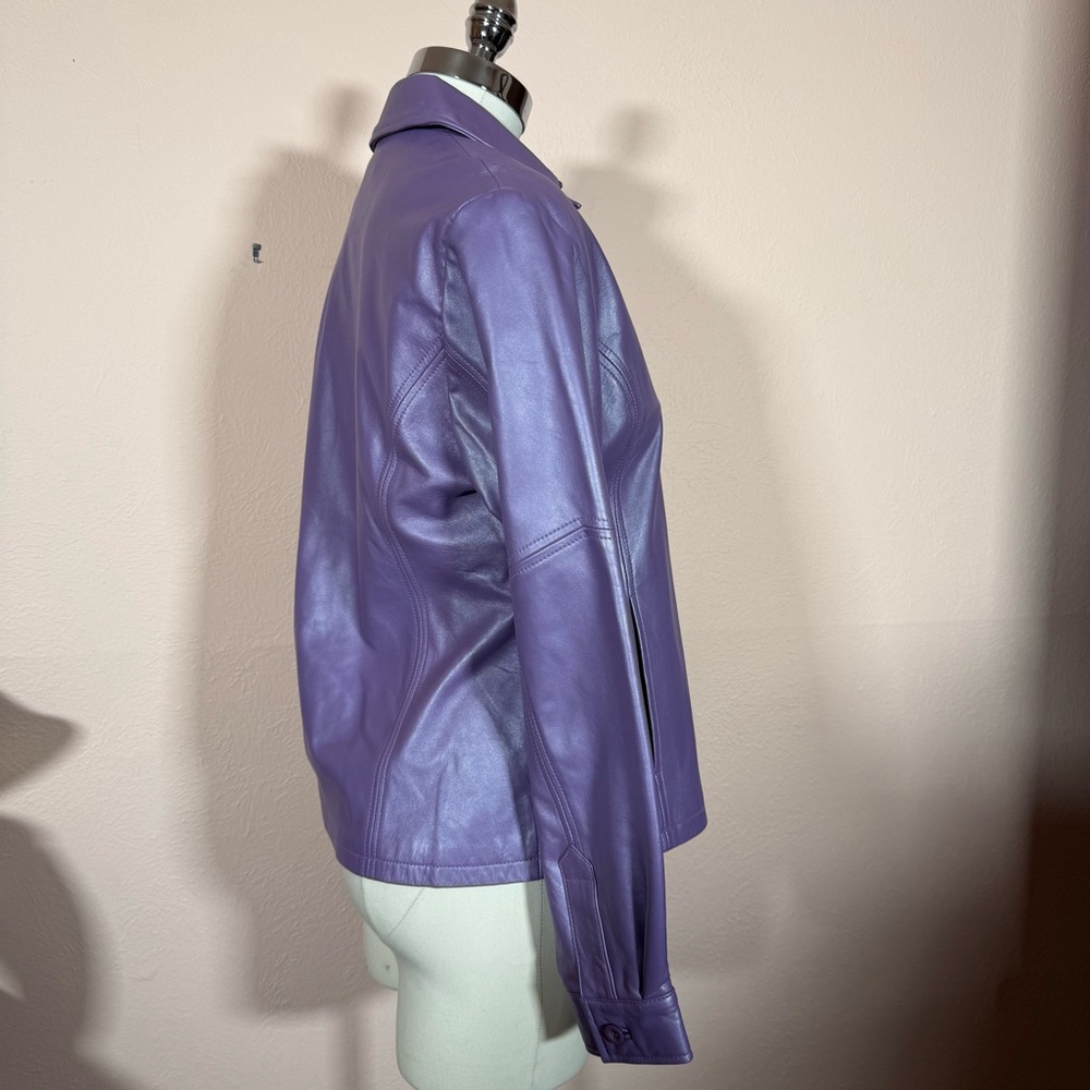 Vintage Nicola Berti Lavender purple leather minimalist zip front Blazer Jacket - Picture 5 of 16